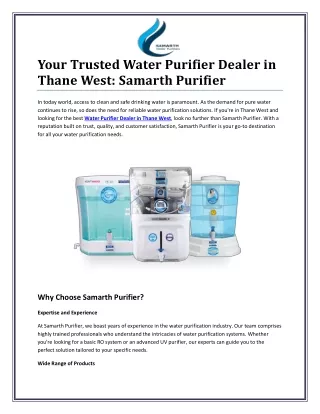 Top-Rated Water Purifier Dealer in Thane West