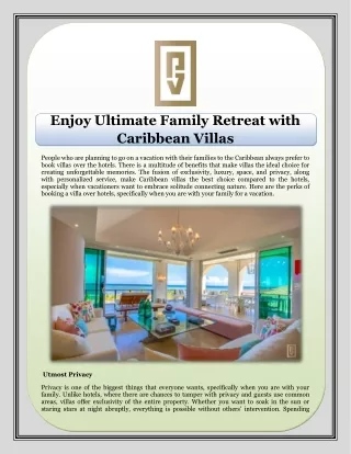 Enjoy Ultimate Family Retreat with Caribbean Villas