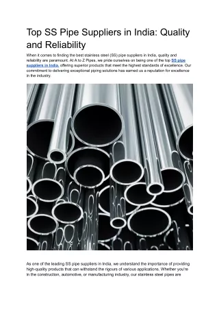 Top SS Pipe Suppliers in India_ Quality and Reliability