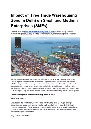 Impact of free trade warehousing zone in Delhi on Small and Medium Enterprises (SMEs)