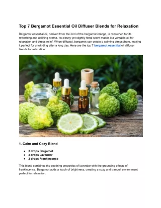 Top 7 Bergamot Essential Oil Diffuser Blends for Relaxation