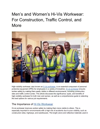 Men’s and Women’s Hi-Vis Workwear_ For Construction, Traffic Control, and More