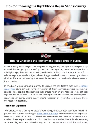 Tips for Choosing the Right Phone Repair Shop in Surrey