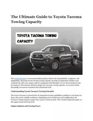 The Ultimate Guide to Toyota Tacoma Towing Capacity