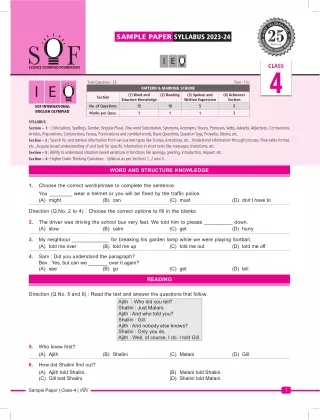 International English Olympiad (IEO) Class 4 Sample Paper