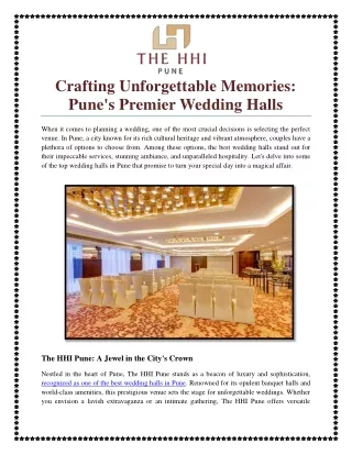 Crafting Unforgettable Memories Pune's Premier Wedding Halls