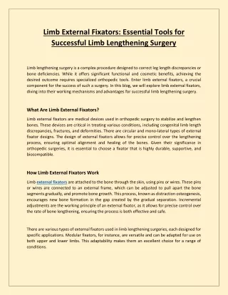 Limb External Fixators: Essential Tools for Successful Limb Lengthening Surgery