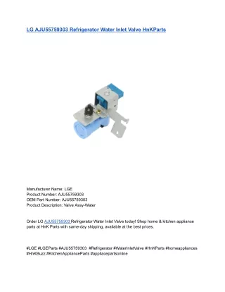 LG AJU55759303 Refrigerator Water Inlet Valve HnKParts