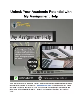 Unlock Your Academic Potential with My Assignment Help