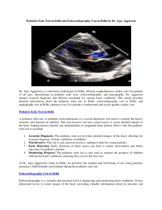 Pediatric Echo Test in Delhi and Echocardiography Cost in Delhi by Dr. Ajay Aggarwal