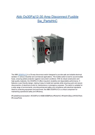 Abb Os30Faj12-30 Amp Disconnect Fusible Sw_PartsHnC