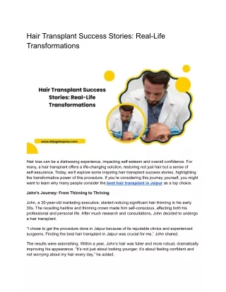 Hair Transplant Success Stories: Real-Life Transformations