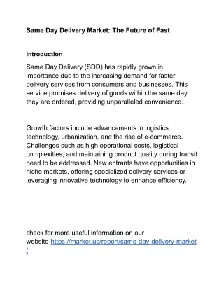 Same Day Delivery Market: Turbocharged Transactions