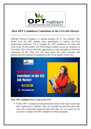 How OPT candidates contribute to the USA job market