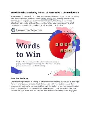 start passive income from Words to Win by playing game