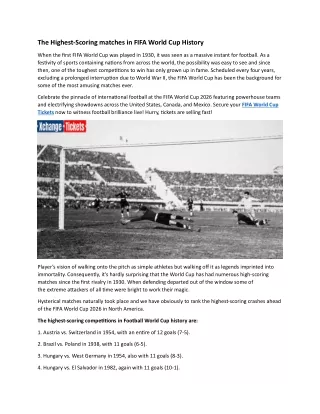 The Highest-Scoring games in FIFA World Cup History