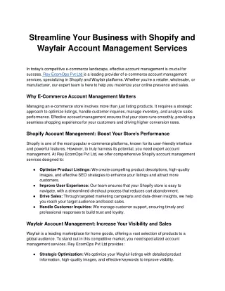 Streamline Your Business with Shopify and Wayfair Account Management Services