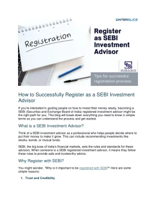 How to Successfully Register as a SEBI Investment Advisor