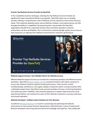 Premier Top NetSuite Services Provider by OpenTeQ