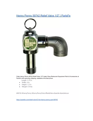 Henny Penny 59742 Relief Valve 12  PartsFe