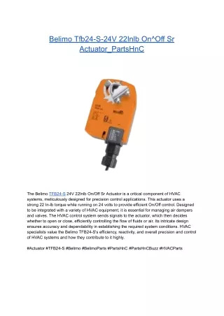 Belimo Tfb24-S-24V 22Inlb On^Off Sr Actuator_PartsHnC