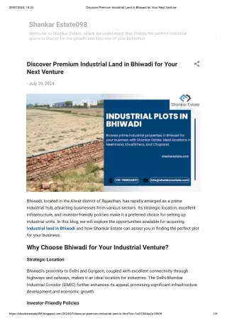 Discover Premium Industrial Land in Bhiwadi for Your Next Venture