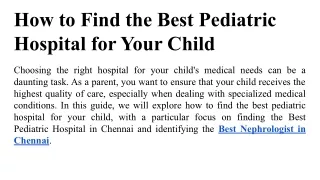 How to Find the Best Pediatric Hospital for Your Child