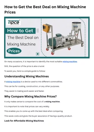 How to Get the Best Deal on Mixing Machine Prices