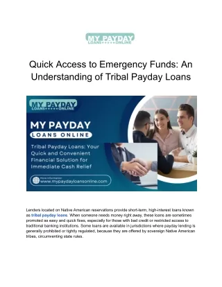 Discover Fast and Flexible Tribal Payday Loans with My Payday Loans Online