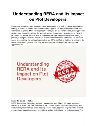 Understanding RERA and its Impact on Plot Developers.