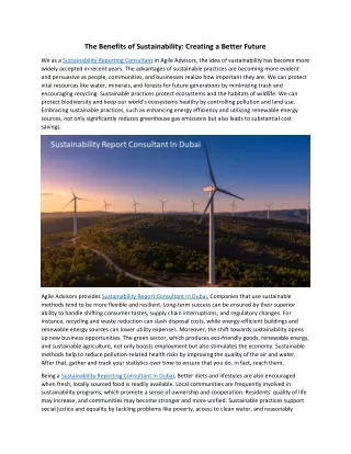 The Benefits of Sustainability: Creating a Better Future