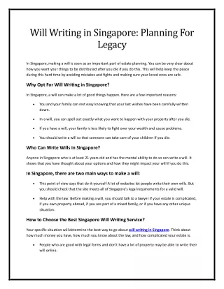 Will Writing in Singapore: Planning For Legacy