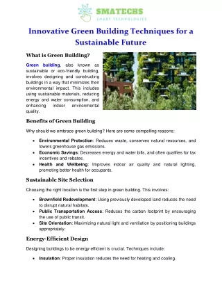 Innovative Green Building Techniques for a Sustainable Future
