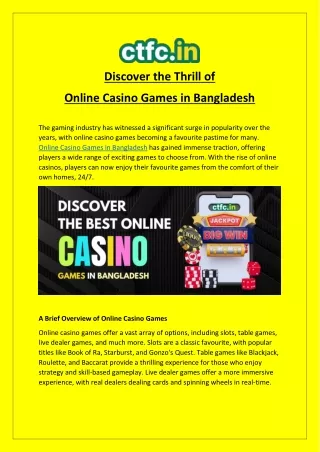 Discover the Best Online Casino Games in Bangladesh