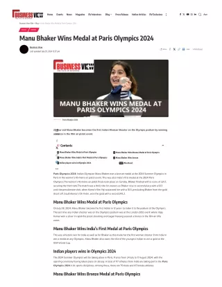 Manu Bhaker Wins Medal at Paris Olympics 2024