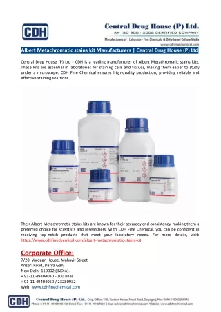 Albert Metachromatic stains kit Manufacturers