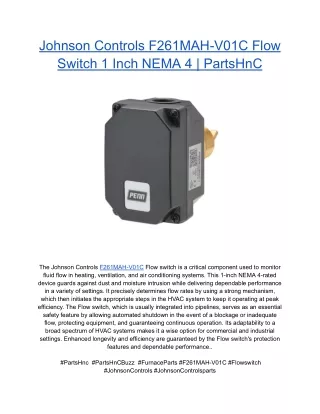Johnson Controls F261MAH-V01C Flow Switch 1 Inch NEMA 4 _ PartsHnC