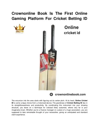 Crownonline Book Is The First Online Gaming Platform For Cricket Betting ID