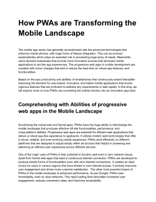 How PWAs are Transforming the Mobile Landscape