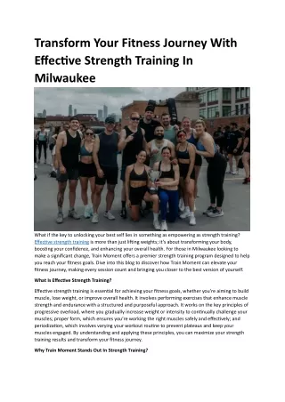 Transform Your Fitness Journey With Effective Strength Training In Milwaukee