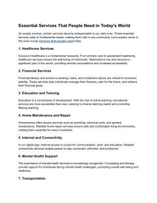 Essential Services That People Need in Today's World