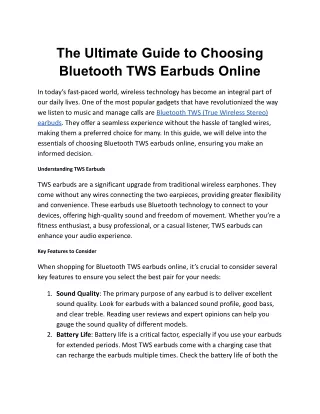 The Ultimate Guide to Choosing Bluetooth TWS Earbuds Online