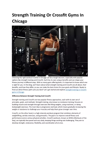 Strength Training Or Crossfit Gyms In Chicago