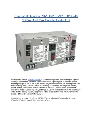 Functional Devices Psh100A100Ab10-120-24V 100Va Dual Pwr Supply_PartsHnC