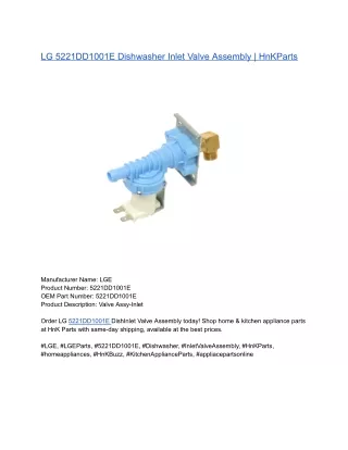 LG 5221DD1001E Dishwasher Inlet Valve Assembly _ HnKParts