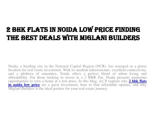 2 bhk flats in noida low price Finding the Best Deals with Miglani Builders
