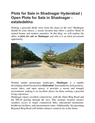 Plots for Sale in Shadnagar Hyderabad