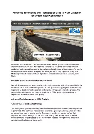 Innovations in WMM gradation for Roadway constructions