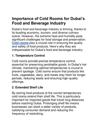 Importance of Cold Rooms for Dubai’s Food and Beverage Industry