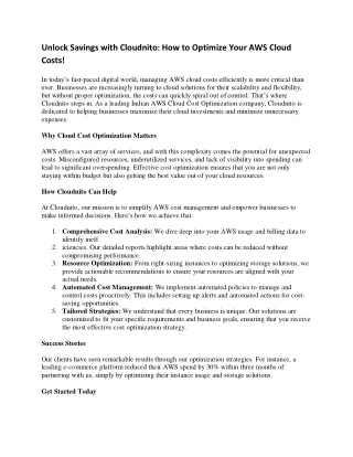 Unlock Savings with Cloudnito How to Optimize Your AWS Cloud Costs
